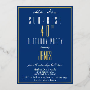 Invitation En Aluminium Simple moderne Elegant Navy 40e anniversaire