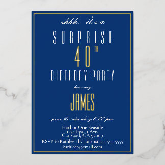 Invitation En Aluminium Simple moderne Elegant Navy 40e anniversaire