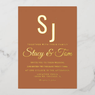 Invitation En Aluminium Simple Monogramme Esperluette Terre Cuite Pressée 