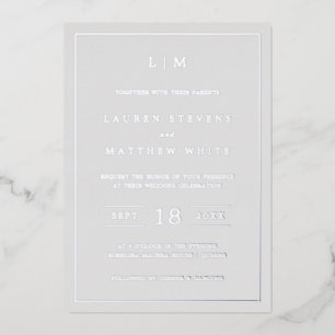 Invitation En Aluminium Simple Monogramme Gris Clair Mariage Élégant