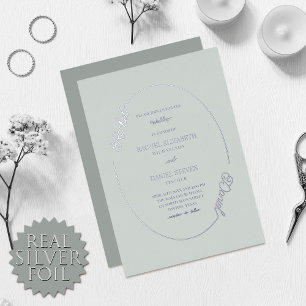 Invitation En Aluminium Simple Nom Ovale Bordure Mariage Vert Mousse Réel