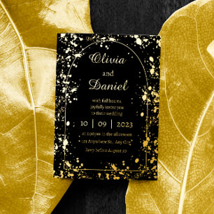 Invitation En Aluminium Simple Or Noir Nuit Étoilée Mariage