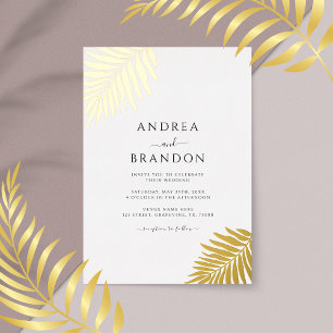 Invitation En Aluminium Simple Palm Tree Feuille Mariage Qr Code Gold