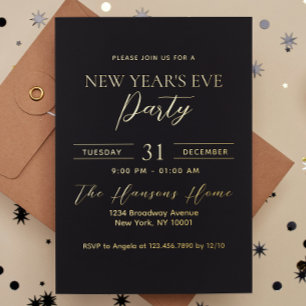 Invitation En Aluminium Simple Premium Gold et Black New Year's Eve Party