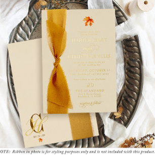 Invitation En Aluminium Simple Ruban De Feuille De Chute Crème Automne Mar