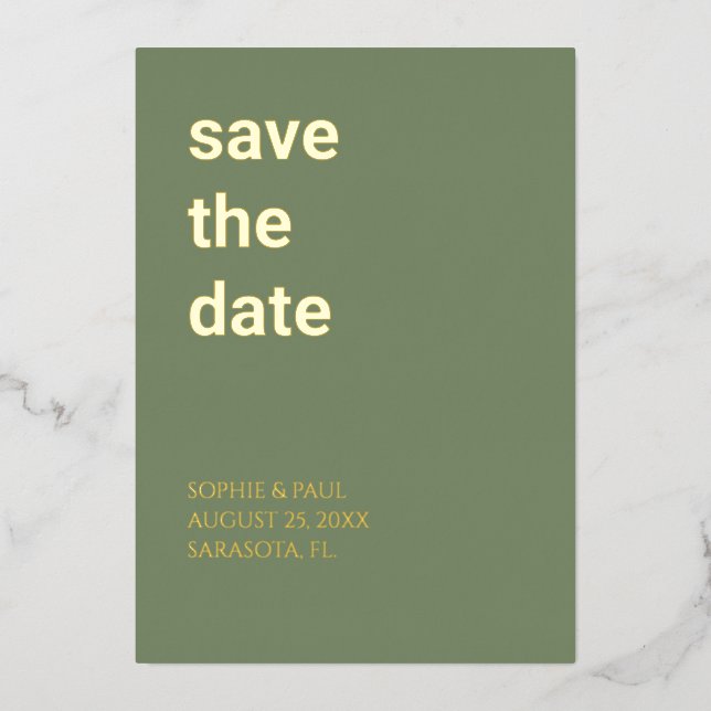 Invitation En Aluminium Simple Sage Green Enregistrer la date Foil Invitat (Recto)