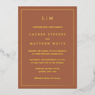Invitation En Aluminium Simple Terracotta Monogramme Mariage élégant