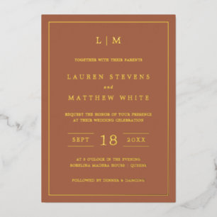 Invitation En Aluminium Simple Terracotta Monogramme Mariage élégant