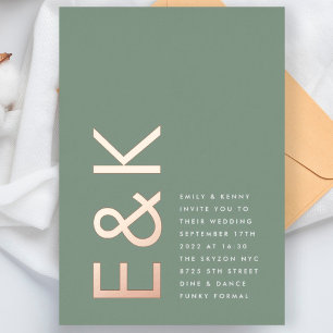 Invitation En Aluminium Simple Vert Sauge Ultra Monogram Mariage OR ROSE