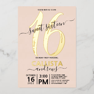 Invitation En Aluminium Simple Vrai Or Blush Rose Sweet 16 Anniversaire