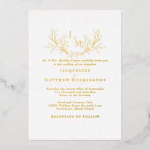 Invitation En Aluminium Simplement Elegant Foliage Blanc Mariage Or