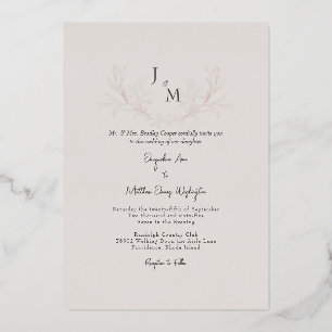 Invitation En Aluminium Simplement Elegant Taupe Foliage Mariage Rose Or