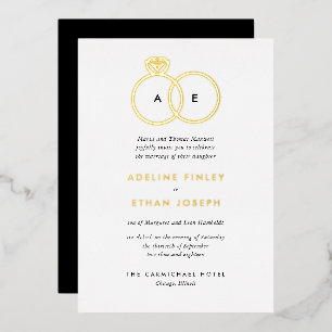 Invitation En Aluminium Simples anneaux modernes Monogramme Mariage