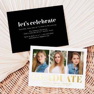 Invitation En Aluminium Simply Bold 3 Photo Graduation Party
