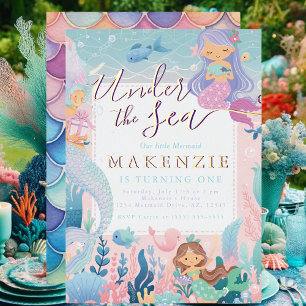 Invitation En Aluminium Sirène de Pastel Whimsical sous la mer