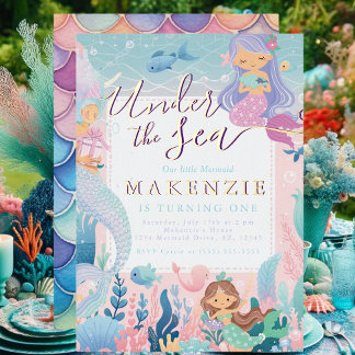 Invitation En Aluminium Sirène de Pastel Whimsical sous la mer