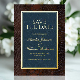 Invitation En Aluminium Snakeskin Cuir Victorien Brown Enregistrer La Date