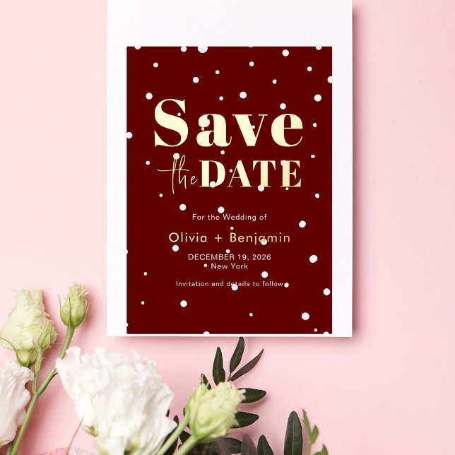 Invitation En Aluminium Snowy Élégant Noël Mariage Rouge Sauver La Date (Snowy Elegant Christmas Red Wedding Save The Date Foil Invitation)
