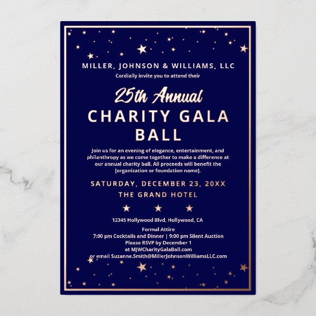Invitation En Aluminium Société Charity Gala Ball Elégant Blue Rose Gold (Recto)