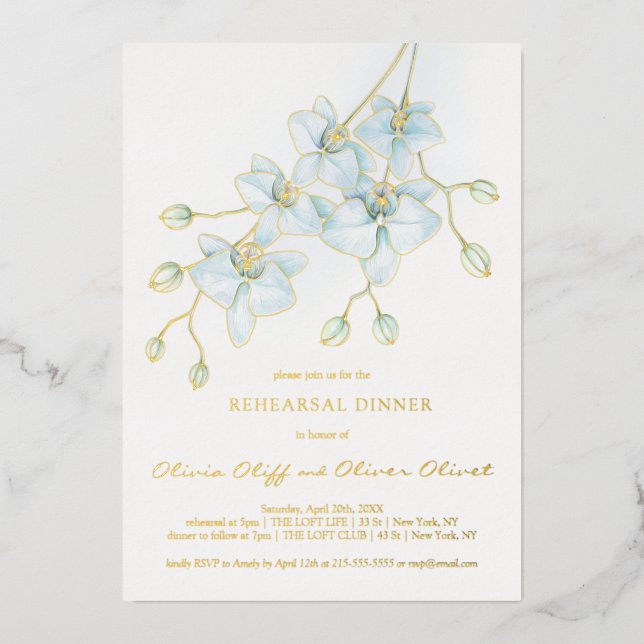 Invitation En Aluminium Soft Blue Orchid Dîner de répétition (Recto)