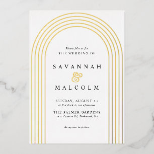 Invitation En Aluminium Soft Glam Arche simple blanche et or pour mariag