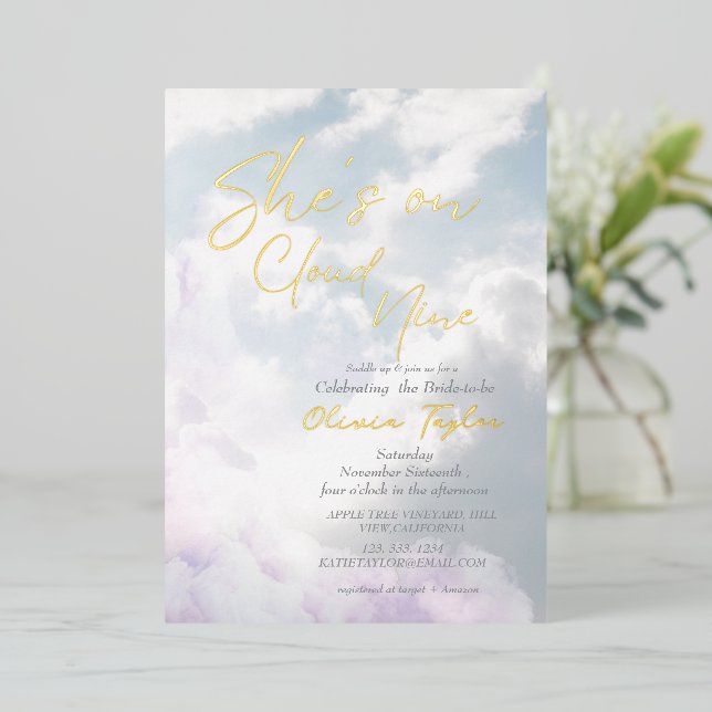 Invitation En Aluminium Soft She's on cloud 9 Elegant Fête des mariées (Debout devant)