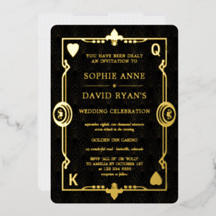 Invitation En Aluminium Soirée Casino Feuille D'OR Las Vegas Poker Mariage