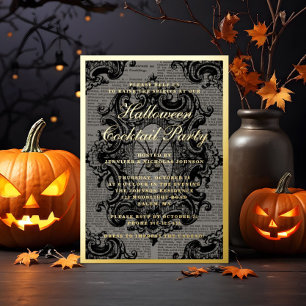 Invitation En Aluminium Soirée Cocktail Halloween Araignée Gothique Or