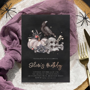 Invitation En Aluminium Soirée d'anniversaire du crâne et du corbeau