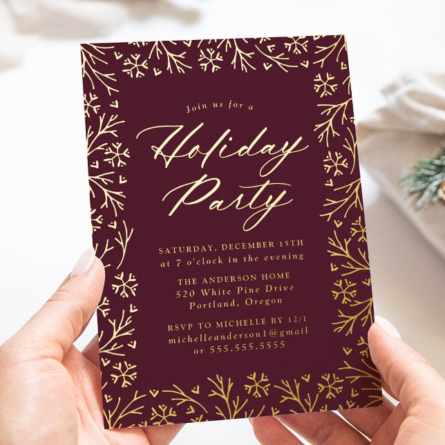 Invitation En Aluminium Soirée de fêtes Berry et Gold Snowflake (Créateur téléchargé)