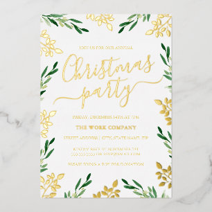 Invitation En Aluminium Soirée de Noël d'entreprise Gold Green Leaf