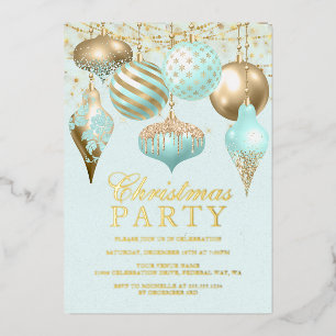 Invitation En Aluminium Soirée de Noël Elegant Aqua Gold