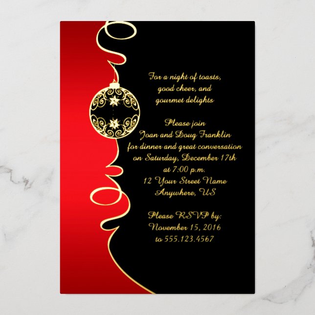 Invitation En Aluminium Soirée de Noël Elegant Rouge Noir (Recto)