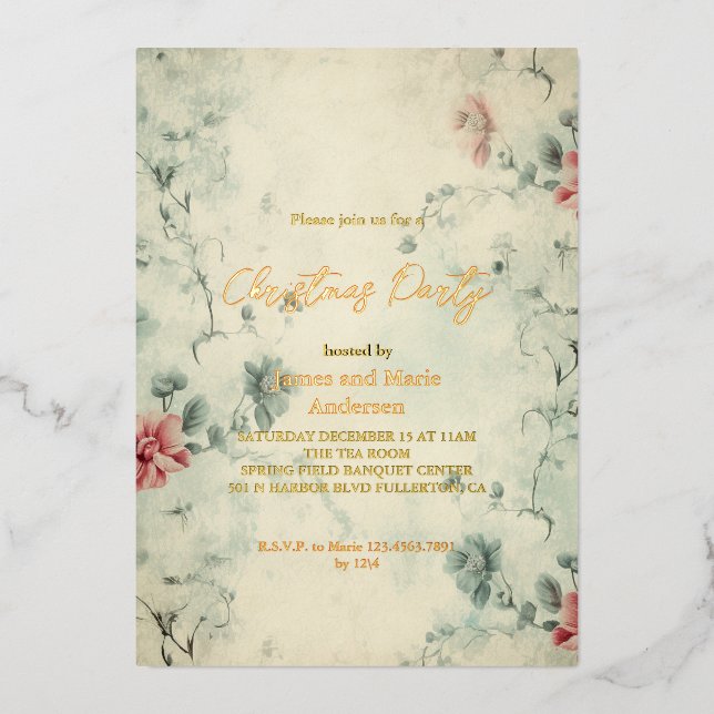 Invitation En Aluminium Soirée de Noël Florale d'hiver (Recto)