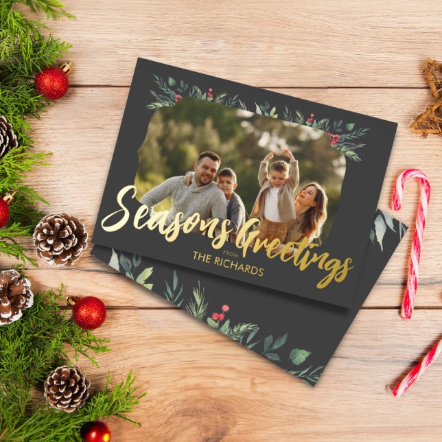 Invitation En Aluminium Soirée de Noël sur le thème du feuillage botanique (Créateur téléchargé)