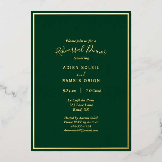 Invitation En Aluminium Soirée de répétition Mariage moderne et verte (Recto)