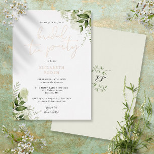 Invitation En Aluminium Soirée de thé nuptiale Élégant Script Verdure Mono
