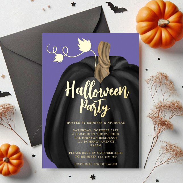 Invitation En Aluminium Soirée d'Halloween Citrouille mou violet (Cute Purple Gold Pumpkin Halloween Party Foil Invitation)