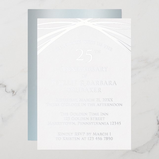 Invitation En Aluminium Soirée élégante Arch Silver 25ème Mariage (Recto/Verso)