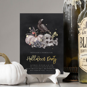 Invitation En Aluminium Soirée Halloween Crâne & Corbeau
