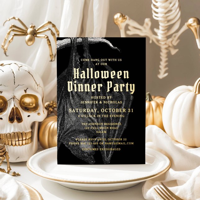 Invitation En Aluminium Soirée Halloween Gold Foil (Elegant Halloween Gold Foil Dinner Party Foil Invitation)