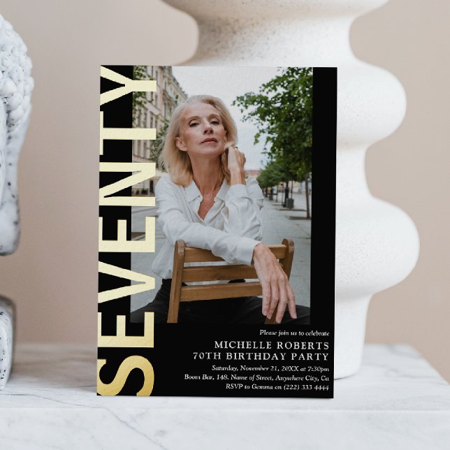 Invitation En Aluminium Soirée moderne Photo 70e fête d'anniversaire (Créateur téléchargé)