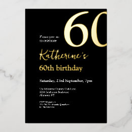 Invitation En Aluminium Soixante Black Gold Elegant 60e fête d'anniversair