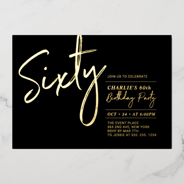 Invitation En Aluminium Soixante | Black Modern Lettering 60e fête d'anniv (Recto)