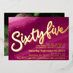 Invitation En Aluminium Soixante-cinq 65e anniversaire or rouge rose photo