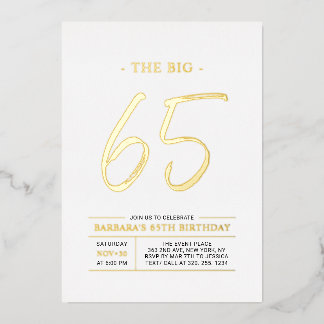 Invitation En Aluminium Soixante-cinq | Fête d'anniversaire Moderne Or 65 