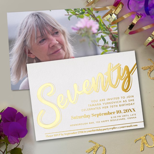 Invitation En Aluminium Soixante-dixième fête d'anniversaire écriture blan (Créateur téléchargé)