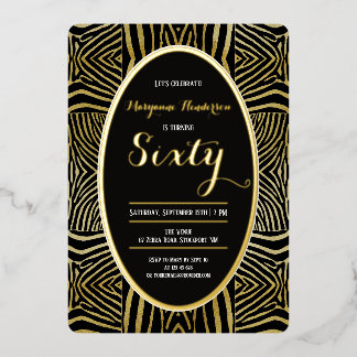 Invitation En Aluminium Soixante élégant anniversaire noir Zèbre Or