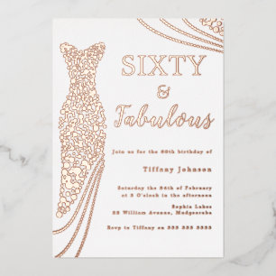 Invitation En Aluminium Soixante et fabuleux ! Robe d'or rose 60e annivers