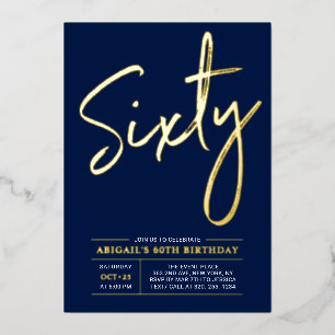 Invitation En Aluminium Soixante   Fête d'anniversaire 60 ans Navy Moderne